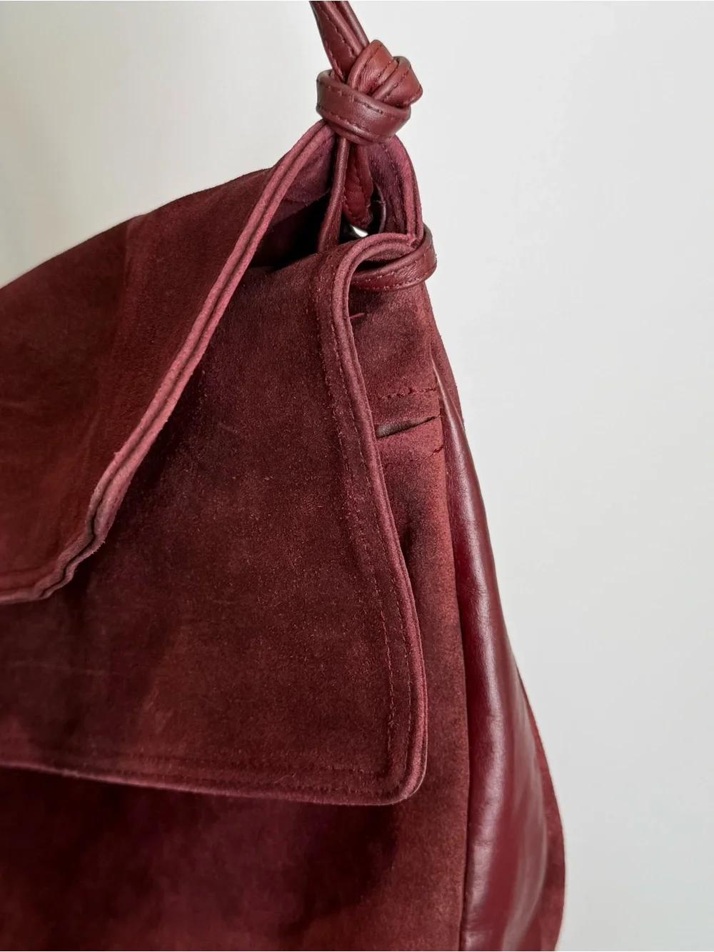 Vintage Bottega Veneta maroon suede and leather shoulder bag